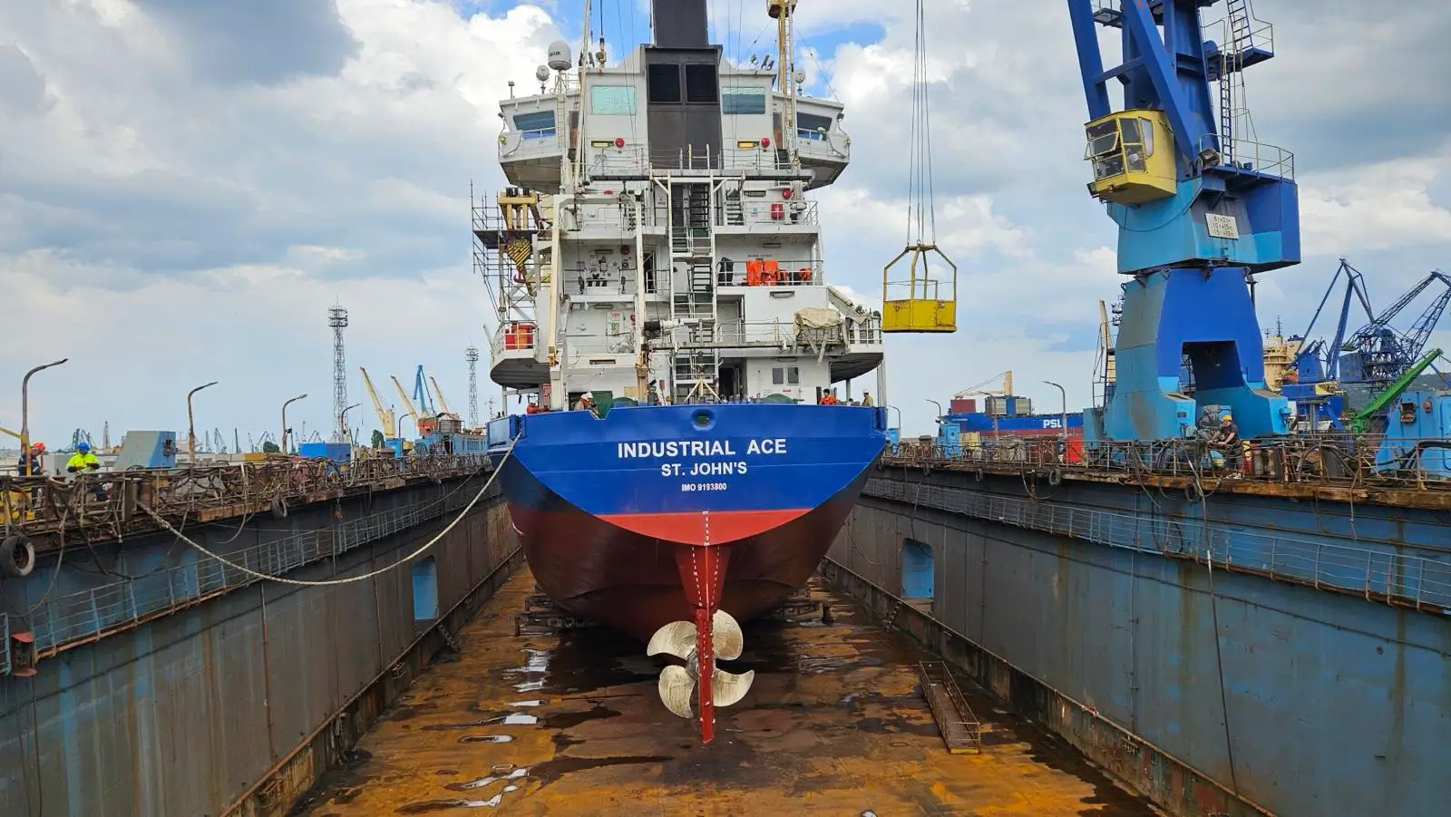 Commercial vessel at Varna shipyard on the Black Sea